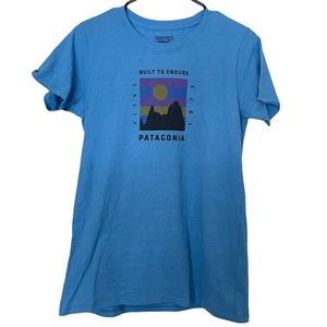 Patagonia Built to Endure Ridge Rise Blue Short Sleeve Graphic Shirt Small